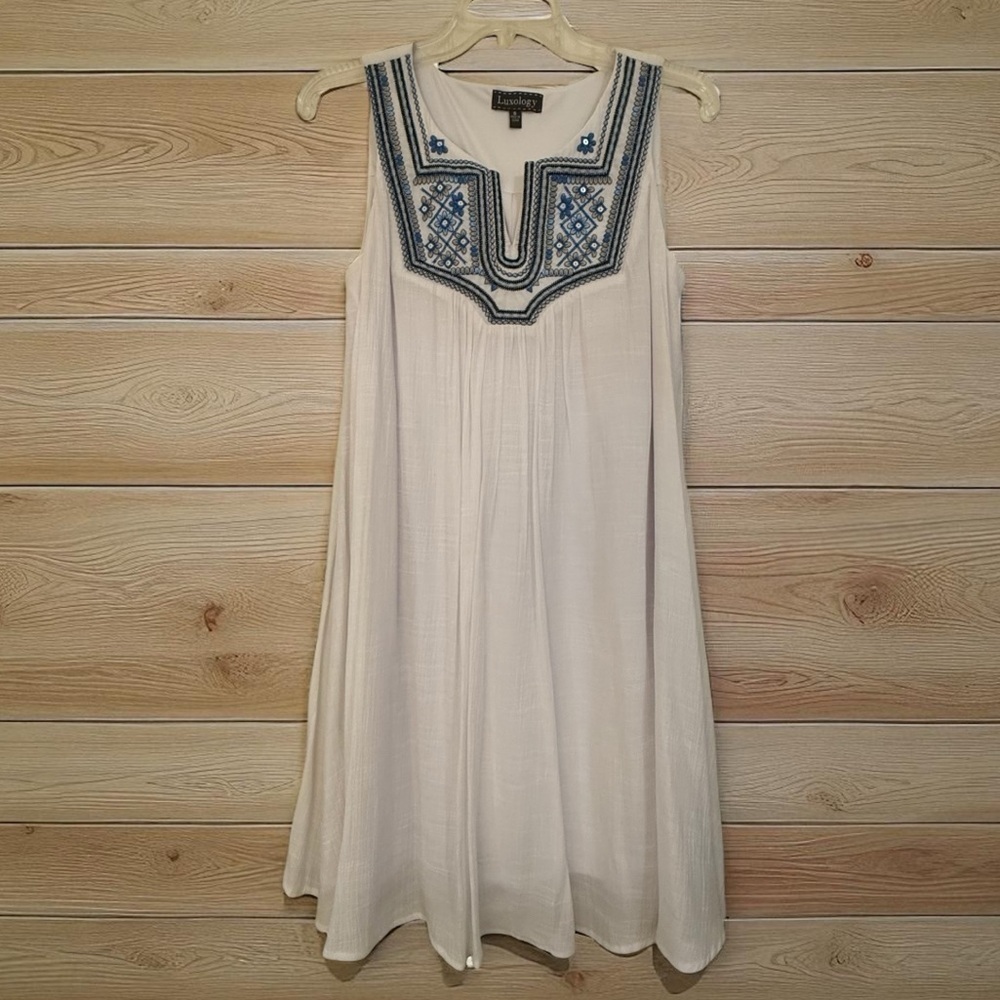 Luxology Embroidered Gauze Trapeze Bohemian Sleeveless Shift Dress Size 6 - Picture 4 of 9